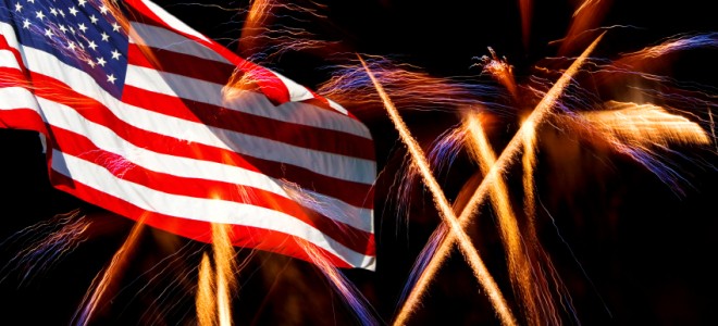 Fireworks and American Flag Fireworks and American Flag